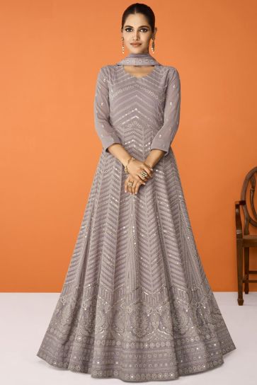Vartika Singh Georgette Anarkali Suit in Lavender Color