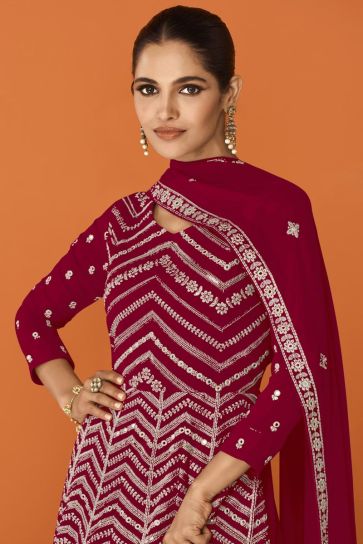 Vartika Singh Georgette Party Style Anarkali Suit in Burgundy Color