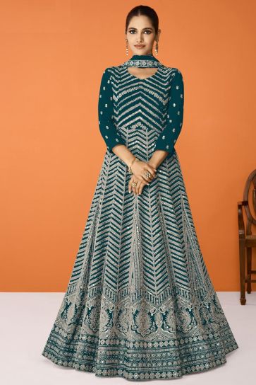 Vartika Singh Georgette Anarkali Suit in Teal Color