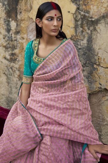 Pink Color Glamorous Organza Saree For Festive