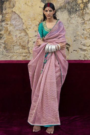 Pink Color Glamorous Organza Saree For Festive