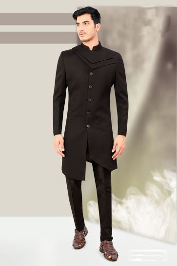 Black Color Jacquard Fabric Classic Indo Western For Men