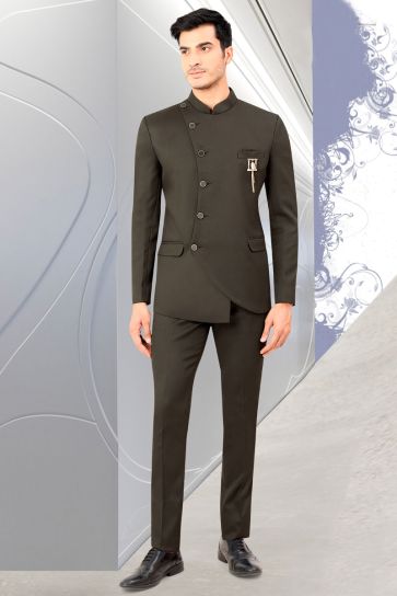 Splendiferous Black Color Rayon Fabric Jodhpuri Suit