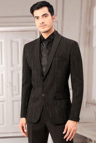 Mesmeric Black Color Rayon Wedding Style Jodhpuri Jacket