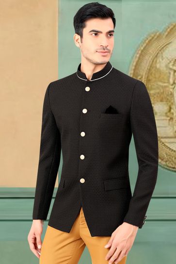 Remarkable Black Rayon Fabric Wedding Style Jodhpuri Jacket