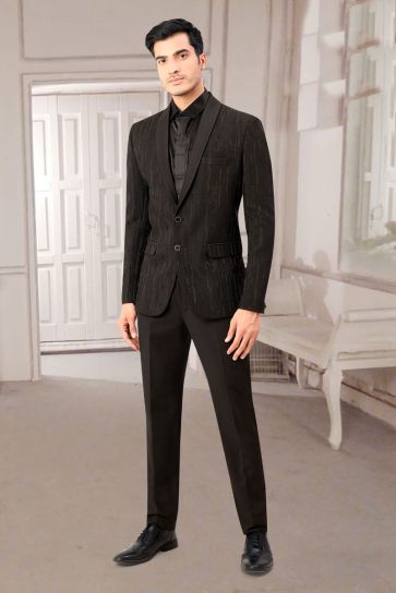 Rayon Fabric Black Color Function Wear Designer Readymade Tuxedo Suit