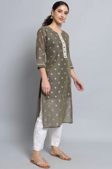 Art Silk Grey Color Daily Wear Readymade Long Kurti