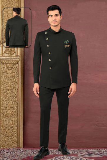 Rayon Wedding Wear Attractive Readymade Men Jodhpuri In Black Color