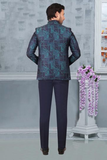Blue Color Reception Wear Rayon Fabric Designer Readymade Jodhpuri For Men