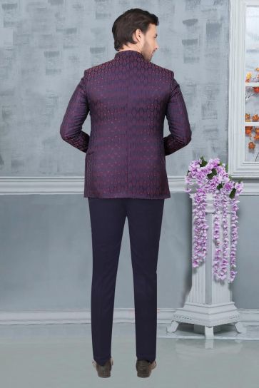 Party Wear Purple Color Rayon Fabric Readymade Jodhpuri For Men