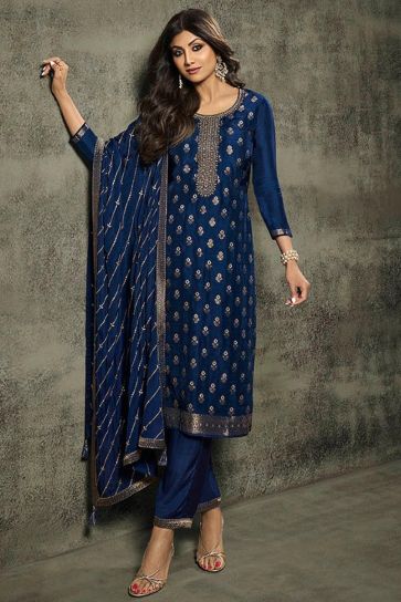 Shilpa Shetty Embroidered Jacquard Fabric Designer Straight Cut Long Salwar Kameez