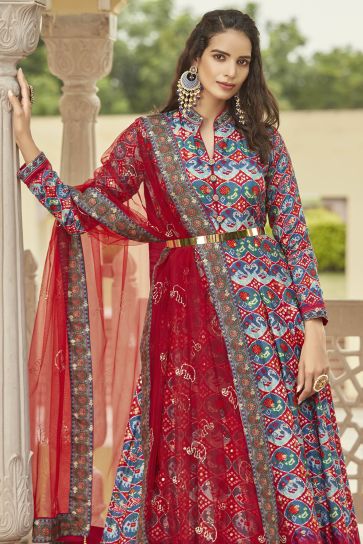 Glorious Multi Color Jacquard Function Bandhani Print Readymade Gown