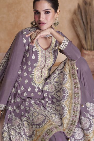 Vartika Singh Dazzling Georgette Fabric Lavender Color Palazzo Suit
