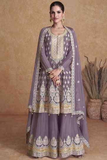 Vartika Singh Dazzling Georgette Fabric Lavender Color Palazzo Suit