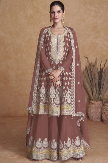 Vartika Singh Radiant Brown Color Georgette Fabric Palazzo Suit