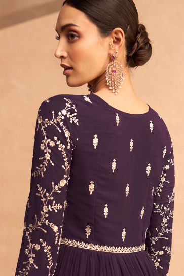 Georgette Fabric Sequins Work Function Wear Stylish Long Anarkali Salwar Suit