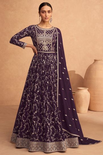 Georgette Fabric Sequins Work Function Wear Stylish Long Anarkali Salwar Suit