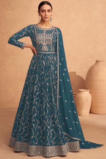 Georgette Fabric Sequins Work Function Wear Beautiful Long Anarkali Dress