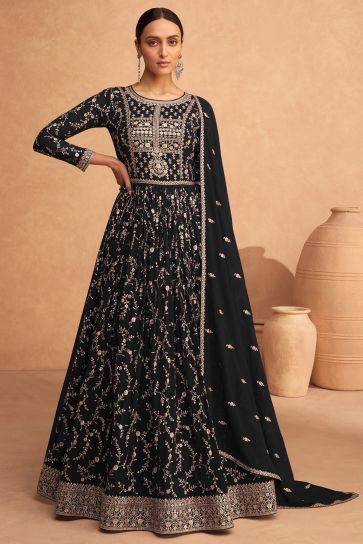 Georgette Fabric Sequins Work Function Wear Pretty Long Anarkali Salwar Kameez