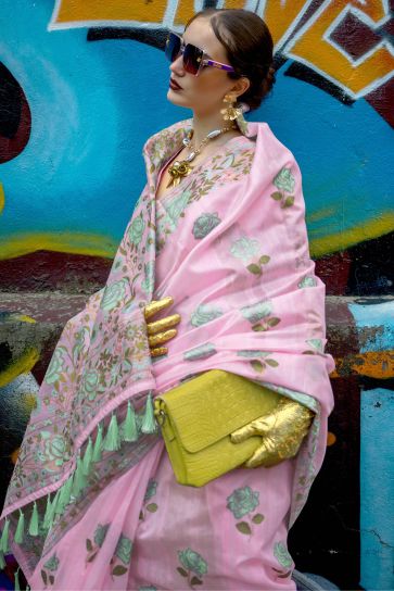 Pink Color Art Silk Fabric Jacquard Work Saree