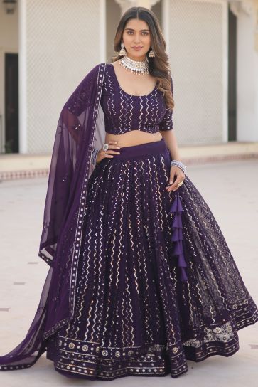 Embroidery Work Purple Color Designer Lehenga Choli In Fancy Fabric