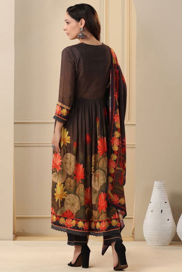 Black Color Muslin Fabric Elegant Readymade Anarkali Suit