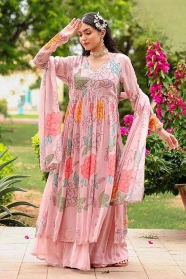 Georgette Fabric Mesmeric Readymade Sharara Suit In Pink Color