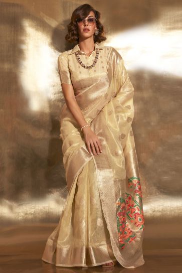 Delicate Dark Beige Color Printed Art Silk Saree