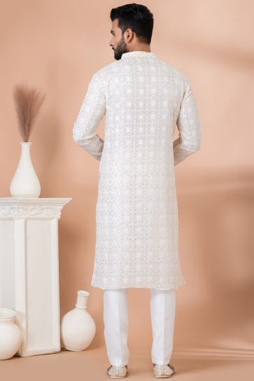 Function Wear Readymade Glamorous Sequins Embroidery Kurta Pyjama For Men In Georgette Fabric