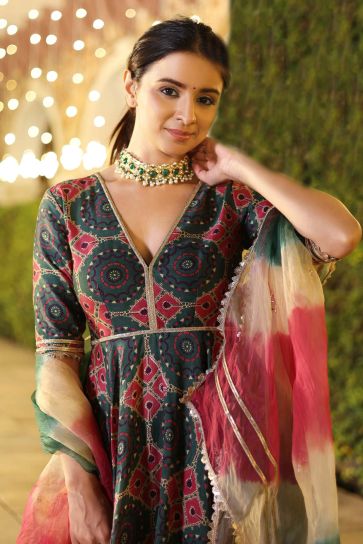 Fabulous Art Silk Fabric Multi Color Digital Printed Readymade Anarkali Suit