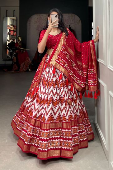Red and white color Designer Lehenga – Sulbha Fashions