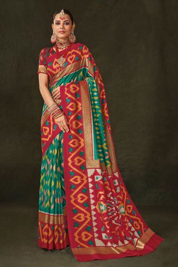 Art Silk Fabric Green Color Excellent Saree With Printed Work