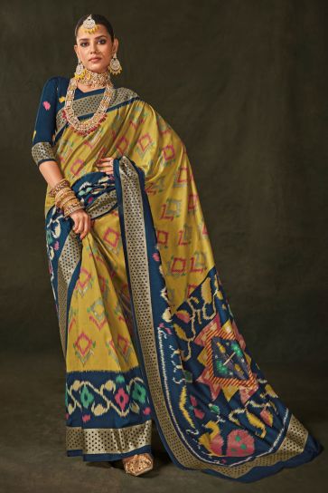 Art Silk Fabric Beige Color Patterned Saree With Printed Work
