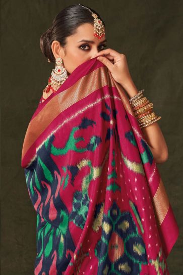 Printed Work On Navy Blue Color Sober Saree In Art Silk Fabric