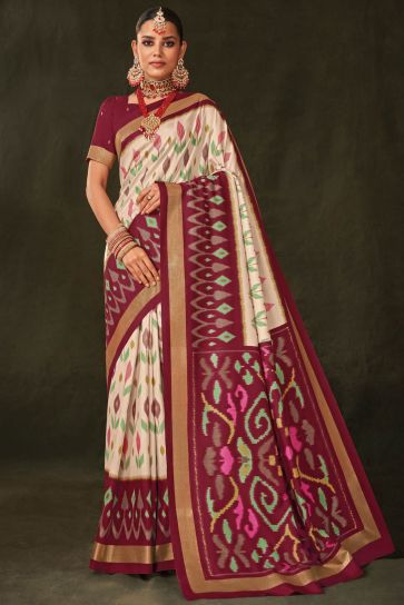 Off White Color Art Silk Fabric Special Saree With Printed Work
