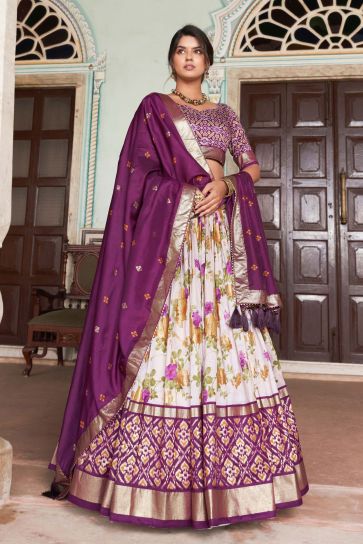 Graceful Art Silk Fabric Multi Color Readymade Lehenga Choli With Floral And Patola Printed Work