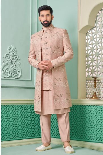 Banarasi Silk Pink Color Readymade Designer Nawabi Style Indo Western