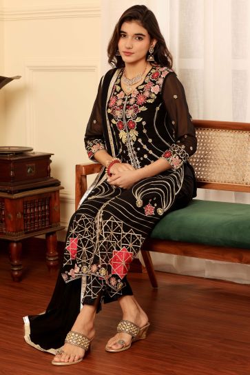 Black Color Georgette Fabric Function Wear Tempting Salwar Suit