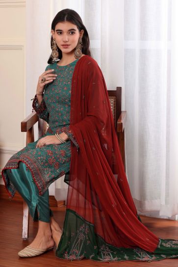 Function Wear Sea Green Color Inventive Salwar Suit In Georgette Fabric