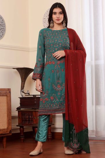 Function Wear Sea Green Color Inventive Salwar Suit In Georgette Fabric