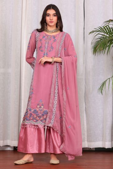 Pink Color Georgette Fabric Alluring Function Wear Palazzo Suit