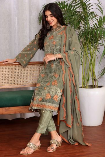 Georgette Fabric Green Color Function Wear Elegant Salwar Suit