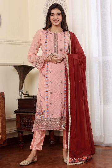 Peach Color Georgette Fabric Function Wear Classic Salwar Suit