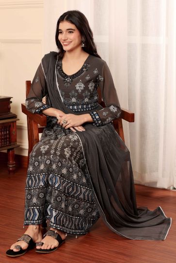 Brown Color Georgette Fabric Function Wear Vintage Salwar Suit