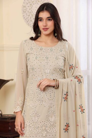 Beige Color Georgette Fabric Adorming Function Wear Salwar Suit