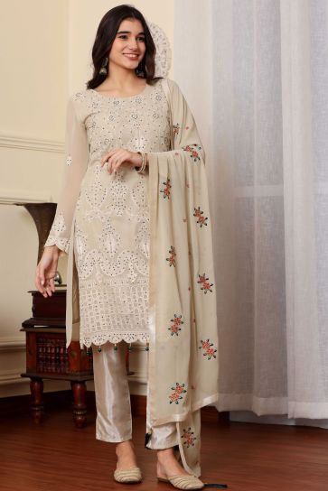Beige Color Georgette Fabric Adorming Function Wear Salwar Suit