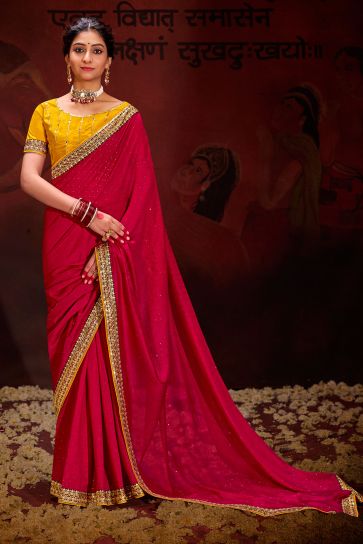Ingenious Border Work Pink Color Fancy Fabric Saree 