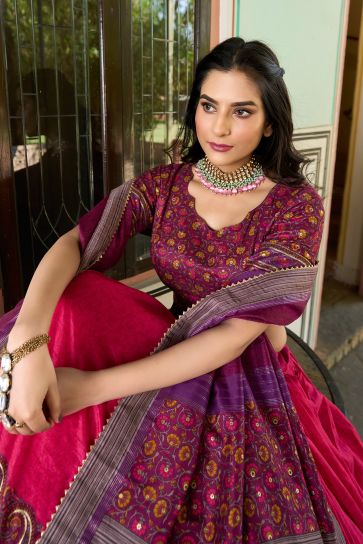 Radiant Art Silk Rani Color Function Wear Kashmiri Printed Lehenga