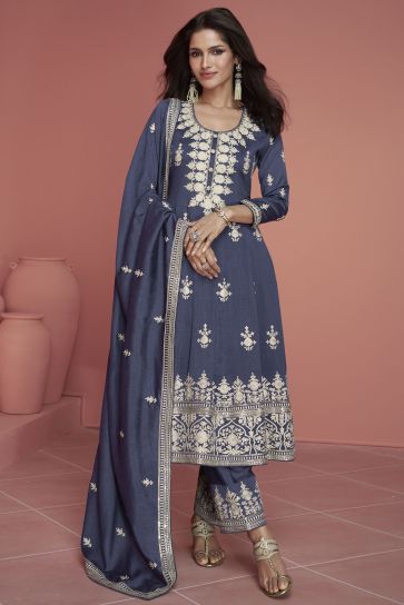 Buy Small Buti Print Muslin Silk Salwar Suit Online in India