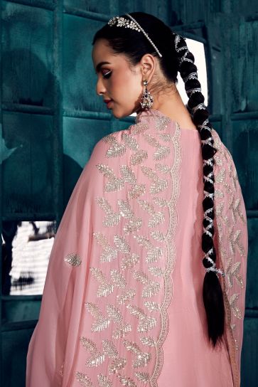 Peach Color Art Silk Fabric Party Style Vintage Embroidered Salwar Suit